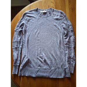 LOFT Women's Sweater Size S Lavender Marled Knit Lace Sleeve Detail Pullover